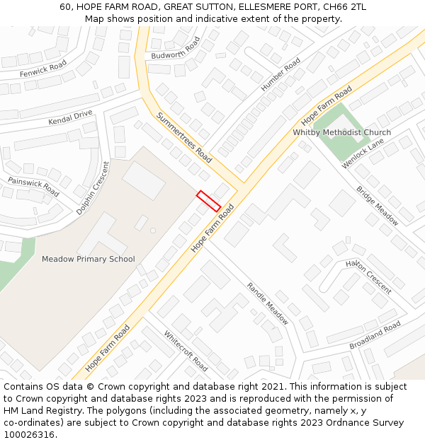 60, HOPE FARM ROAD, GREAT SUTTON, ELLESMERE PORT, CH66 2TL: Location map and indicative extent of plot