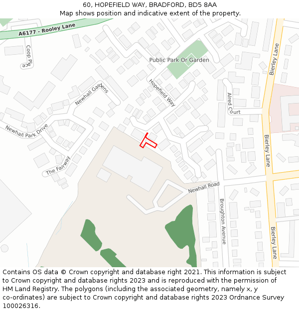 60, HOPEFIELD WAY, BRADFORD, BD5 8AA: Location map and indicative extent of plot