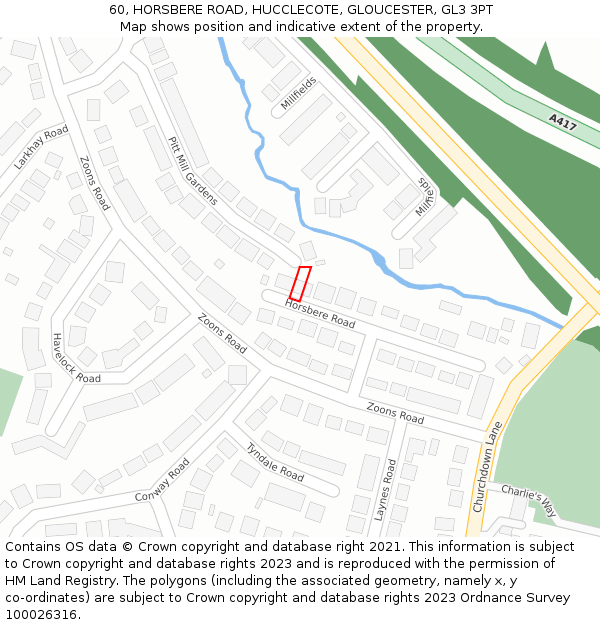 60, HORSBERE ROAD, HUCCLECOTE, GLOUCESTER, GL3 3PT: Location map and indicative extent of plot