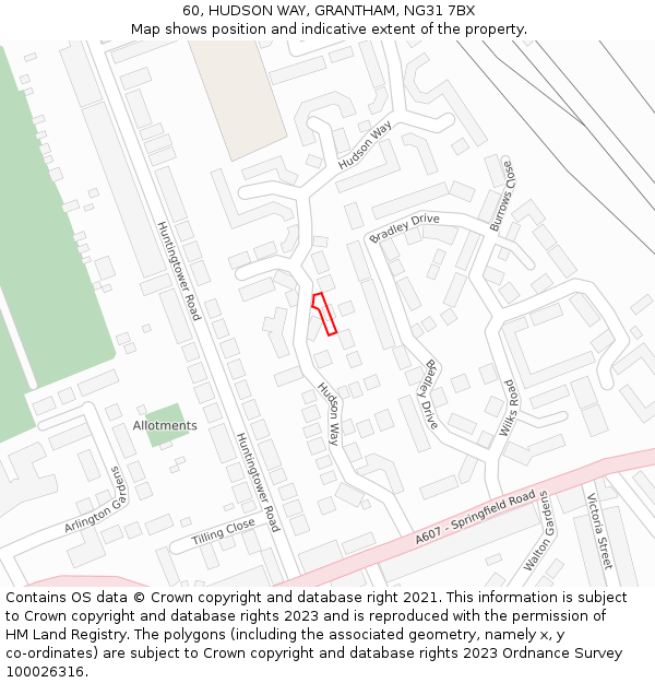 60, HUDSON WAY, GRANTHAM, NG31 7BX: Location map and indicative extent of plot