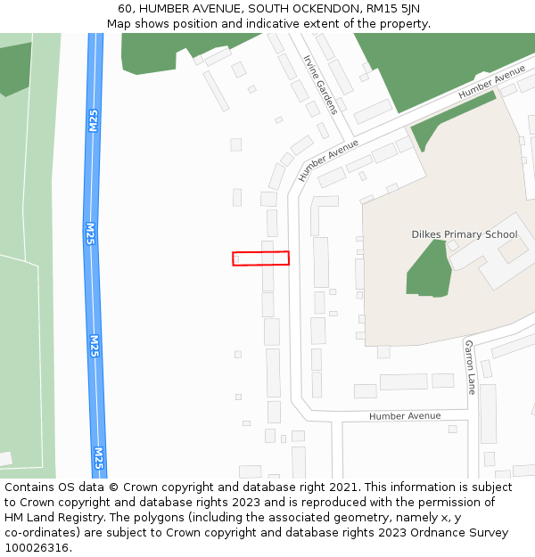 60, HUMBER AVENUE, SOUTH OCKENDON, RM15 5JN: Location map and indicative extent of plot