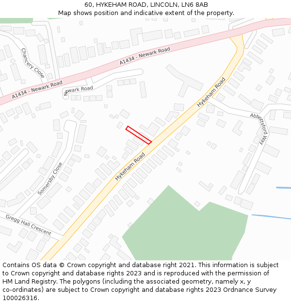 60, HYKEHAM ROAD, LINCOLN, LN6 8AB: Location map and indicative extent of plot