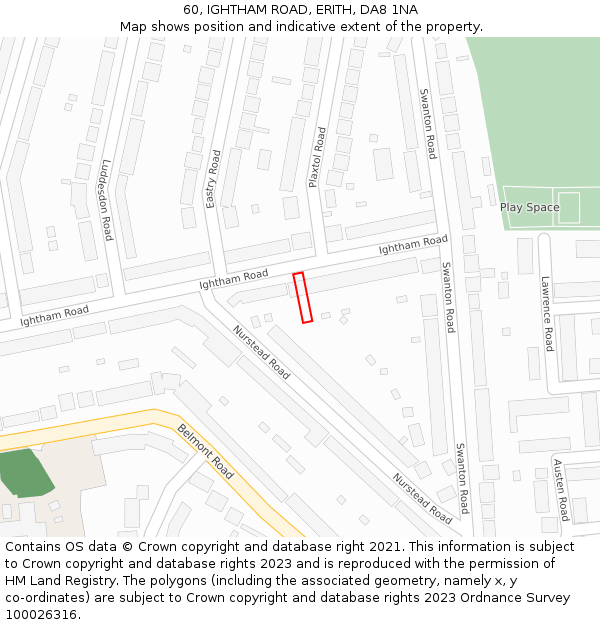 60, IGHTHAM ROAD, ERITH, DA8 1NA: Location map and indicative extent of plot