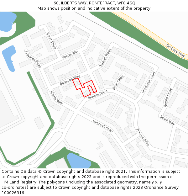 60, ILBERTS WAY, PONTEFRACT, WF8 4SQ: Location map and indicative extent of plot