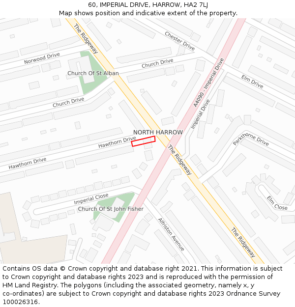 60, IMPERIAL DRIVE, HARROW, HA2 7LJ: Location map and indicative extent of plot