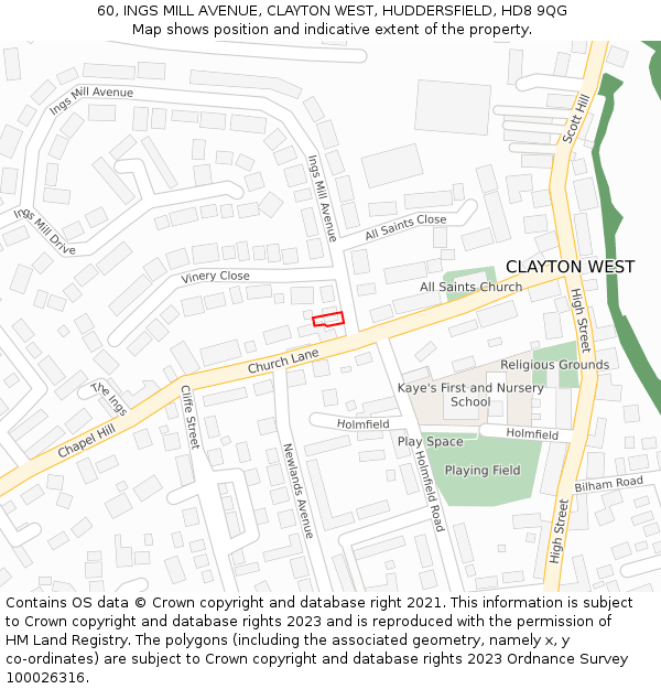 60, INGS MILL AVENUE, CLAYTON WEST, HUDDERSFIELD, HD8 9QG: Location map and indicative extent of plot