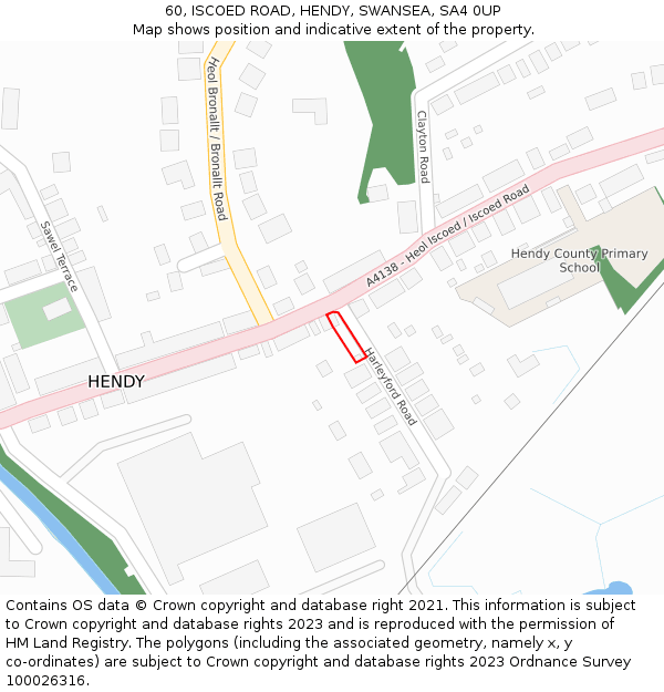 60, ISCOED ROAD, HENDY, SWANSEA, SA4 0UP: Location map and indicative extent of plot