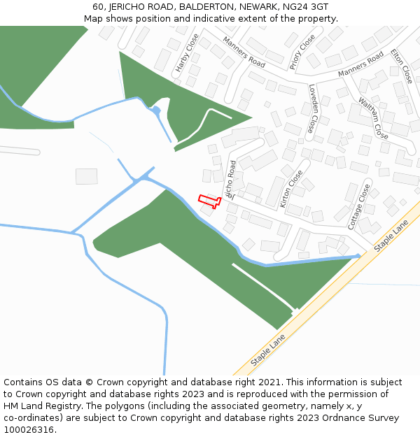 60, JERICHO ROAD, BALDERTON, NEWARK, NG24 3GT: Location map and indicative extent of plot