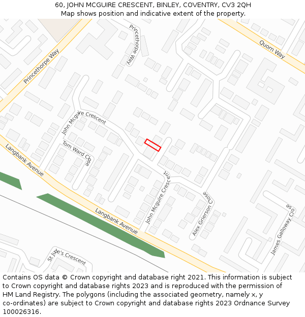 60, JOHN MCGUIRE CRESCENT, BINLEY, COVENTRY, CV3 2QH: Location map and indicative extent of plot