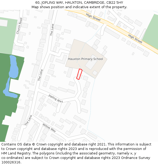 60, JOPLING WAY, HAUXTON, CAMBRIDGE, CB22 5HY: Location map and indicative extent of plot