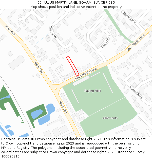 60, JULIUS MARTIN LANE, SOHAM, ELY, CB7 5EQ: Location map and indicative extent of plot