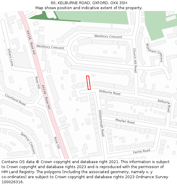 60, KELBURNE ROAD, OXFORD, OX4 3SH: Location map and indicative extent of plot