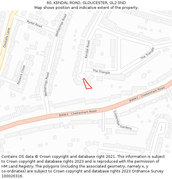 60, KENDAL ROAD, GLOUCESTER, GL2 0ND: Location map and indicative extent of plot
