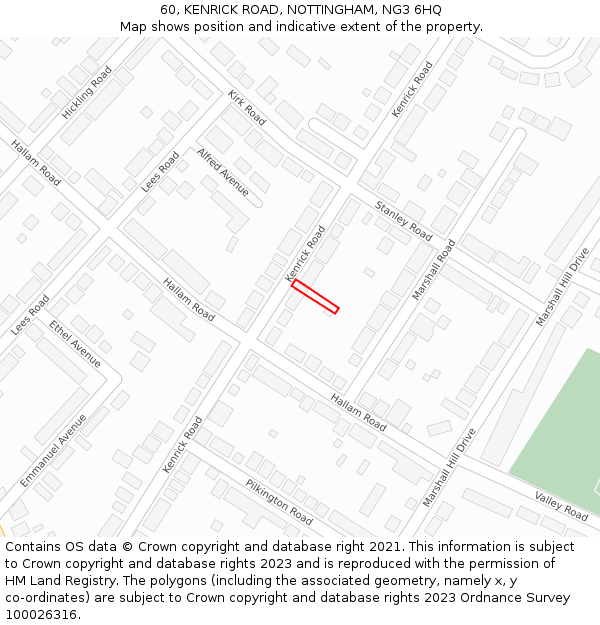 60, KENRICK ROAD, NOTTINGHAM, NG3 6HQ: Location map and indicative extent of plot