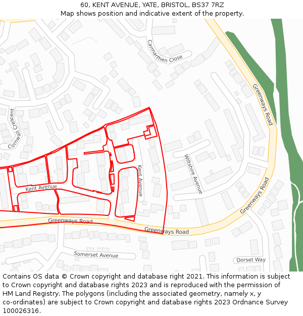 60, KENT AVENUE, YATE, BRISTOL, BS37 7RZ: Location map and indicative extent of plot