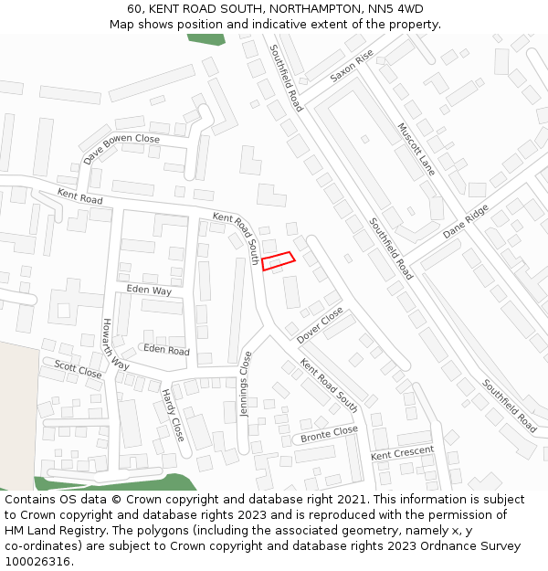 60, KENT ROAD SOUTH, NORTHAMPTON, NN5 4WD: Location map and indicative extent of plot