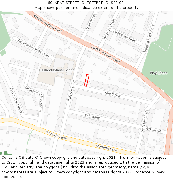 60, KENT STREET, CHESTERFIELD, S41 0PL: Location map and indicative extent of plot