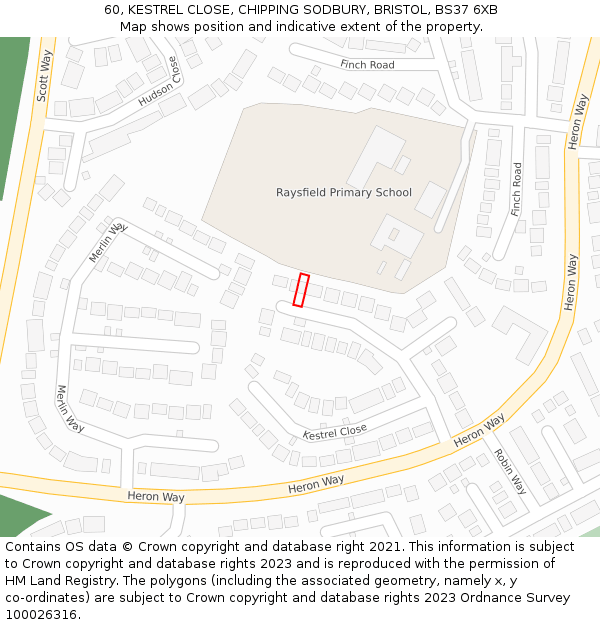 60, KESTREL CLOSE, CHIPPING SODBURY, BRISTOL, BS37 6XB: Location map and indicative extent of plot