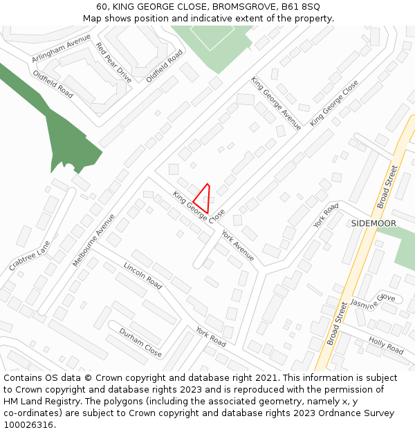 60, KING GEORGE CLOSE, BROMSGROVE, B61 8SQ: Location map and indicative extent of plot