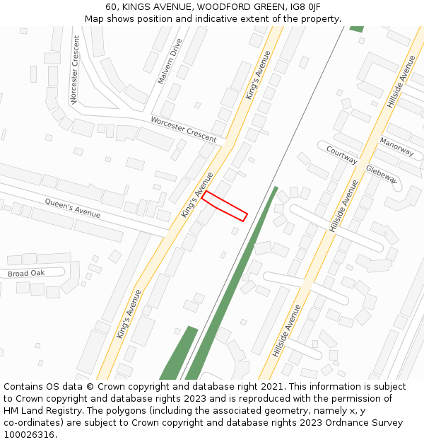 60, KINGS AVENUE, WOODFORD GREEN, IG8 0JF: Location map and indicative extent of plot