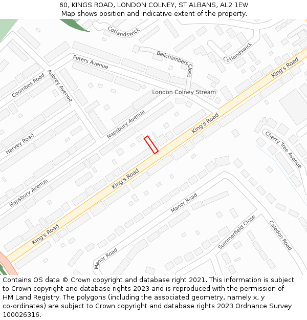 60, KINGS ROAD, LONDON COLNEY, ST ALBANS, AL2 1EW: Location map and indicative extent of plot