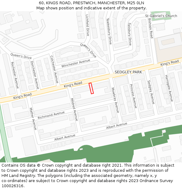 60, KINGS ROAD, PRESTWICH, MANCHESTER, M25 0LN: Location map and indicative extent of plot