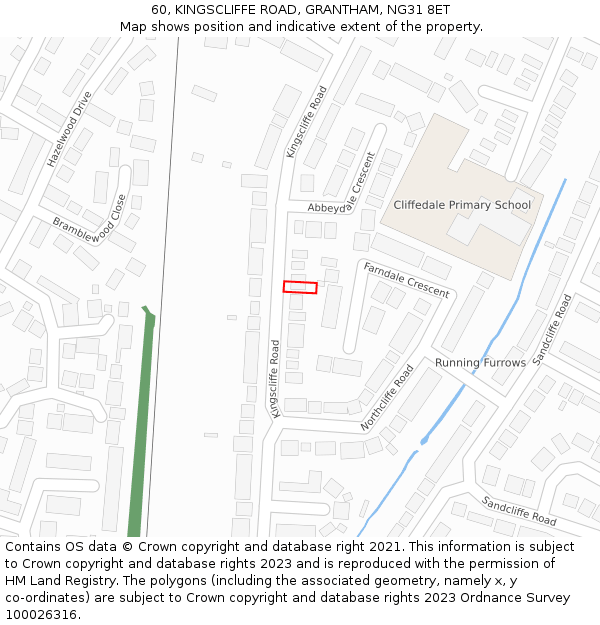 60, KINGSCLIFFE ROAD, GRANTHAM, NG31 8ET: Location map and indicative extent of plot