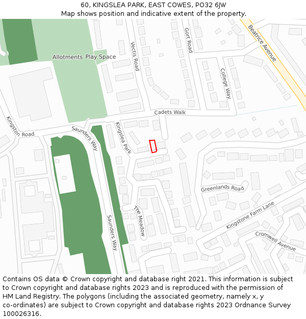 60, KINGSLEA PARK, EAST COWES, PO32 6JW: Location map and indicative extent of plot