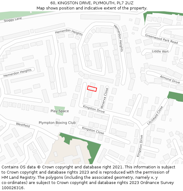 60, KINGSTON DRIVE, PLYMOUTH, PL7 2UZ: Location map and indicative extent of plot