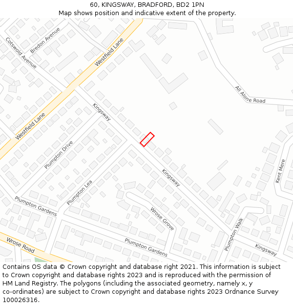 60, KINGSWAY, BRADFORD, BD2 1PN: Location map and indicative extent of plot