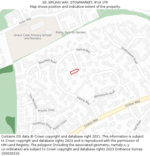 60, KIPLING WAY, STOWMARKET, IP14 1TR: Location map and indicative extent of plot