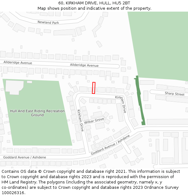 60, KIRKHAM DRIVE, HULL, HU5 2BT: Location map and indicative extent of plot