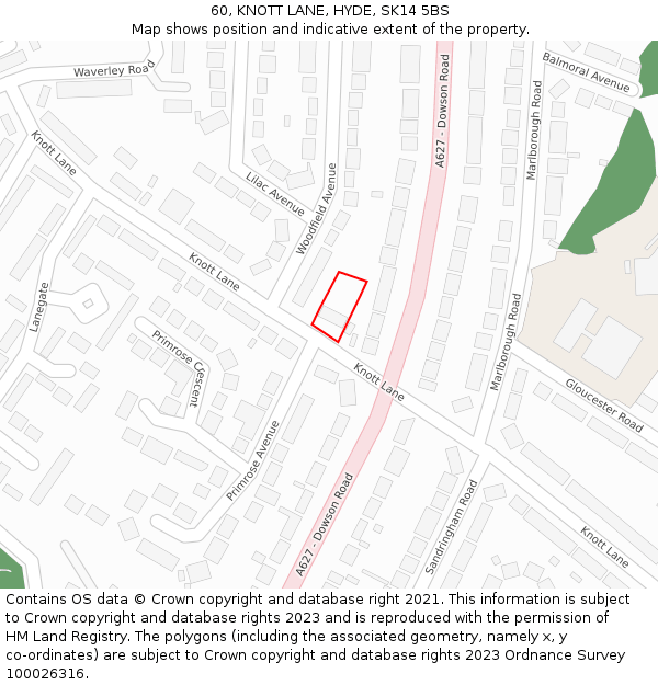 60, KNOTT LANE, HYDE, SK14 5BS: Location map and indicative extent of plot