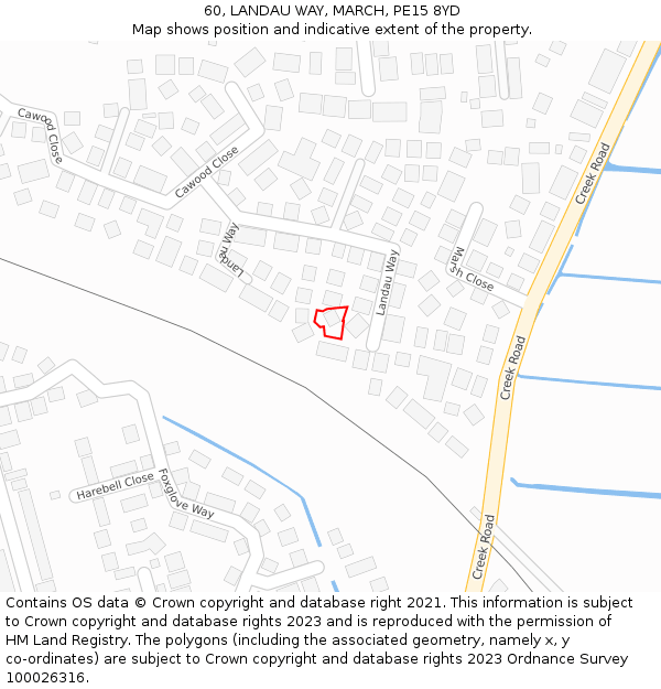 60, LANDAU WAY, MARCH, PE15 8YD: Location map and indicative extent of plot