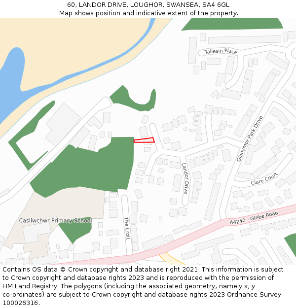 60, LANDOR DRIVE, LOUGHOR, SWANSEA, SA4 6GL: Location map and indicative extent of plot