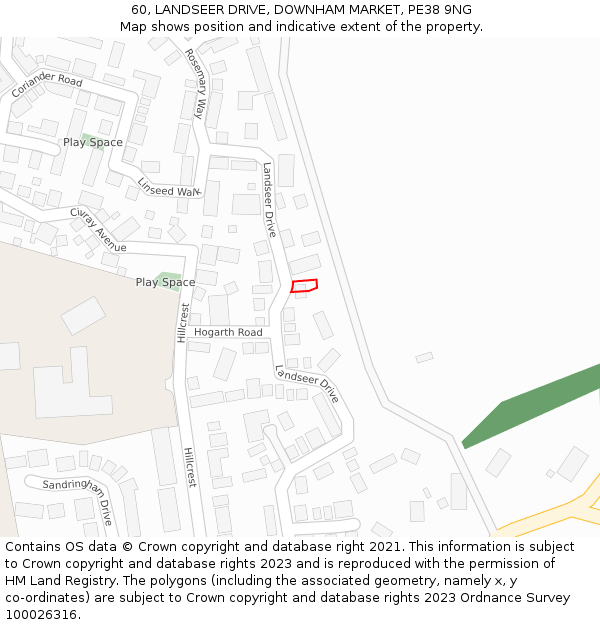 60, LANDSEER DRIVE, DOWNHAM MARKET, PE38 9NG: Location map and indicative extent of plot