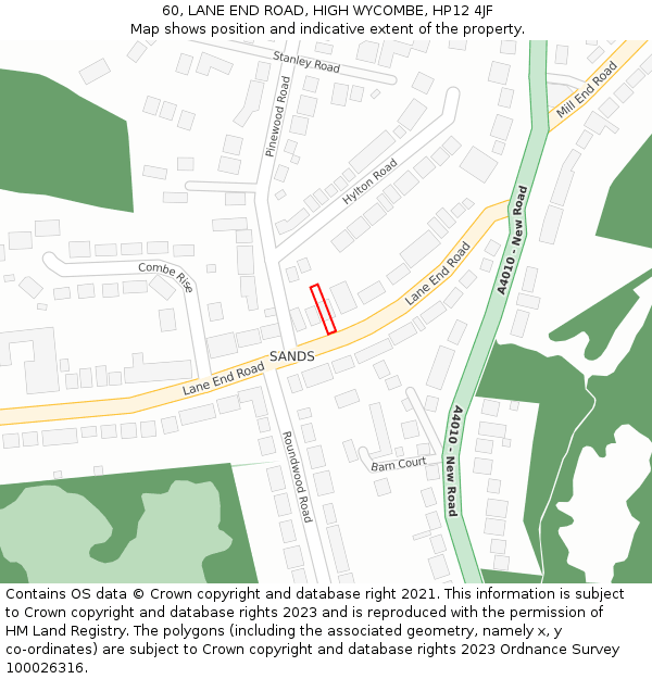 60, LANE END ROAD, HIGH WYCOMBE, HP12 4JF: Location map and indicative extent of plot