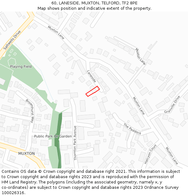 60, LANESIDE, MUXTON, TELFORD, TF2 8PE: Location map and indicative extent of plot
