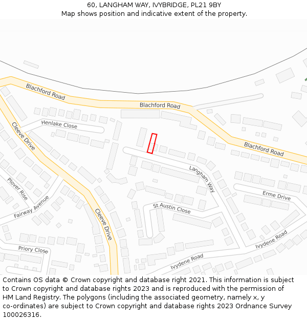 60, LANGHAM WAY, IVYBRIDGE, PL21 9BY: Location map and indicative extent of plot