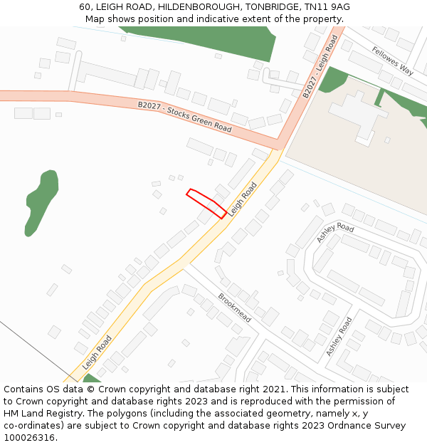 60, LEIGH ROAD, HILDENBOROUGH, TONBRIDGE, TN11 9AG: Location map and indicative extent of plot