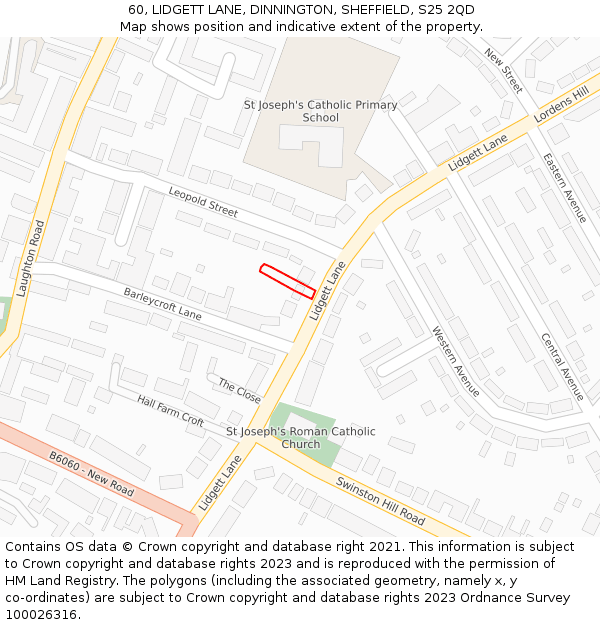 60, LIDGETT LANE, DINNINGTON, SHEFFIELD, S25 2QD: Location map and indicative extent of plot