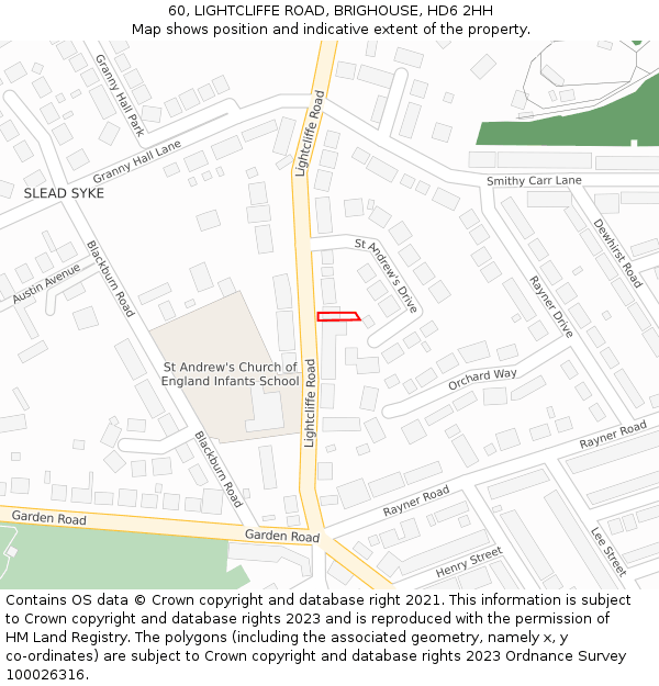 60, LIGHTCLIFFE ROAD, BRIGHOUSE, HD6 2HH: Location map and indicative extent of plot