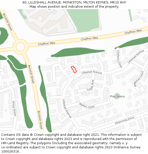 60, LILLESHALL AVENUE, MONKSTON, MILTON KEYNES, MK10 9HY: Location map and indicative extent of plot