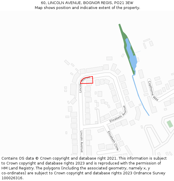 60, LINCOLN AVENUE, BOGNOR REGIS, PO21 3EW: Location map and indicative extent of plot