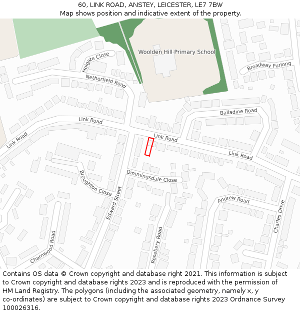 60, LINK ROAD, ANSTEY, LEICESTER, LE7 7BW: Location map and indicative extent of plot