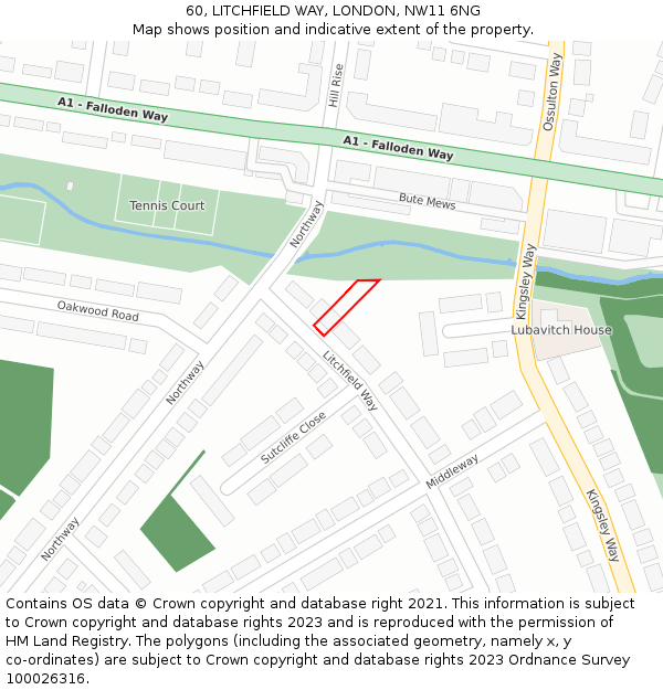 60, LITCHFIELD WAY, LONDON, NW11 6NG: Location map and indicative extent of plot