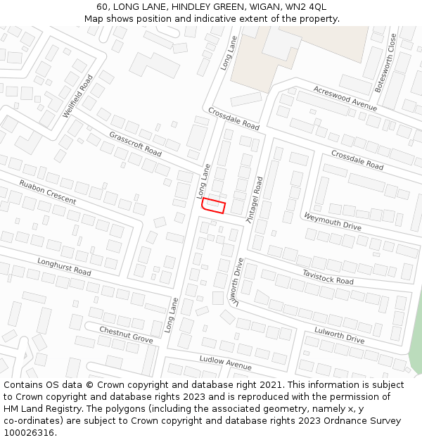 60, LONG LANE, HINDLEY GREEN, WIGAN, WN2 4QL: Location map and indicative extent of plot