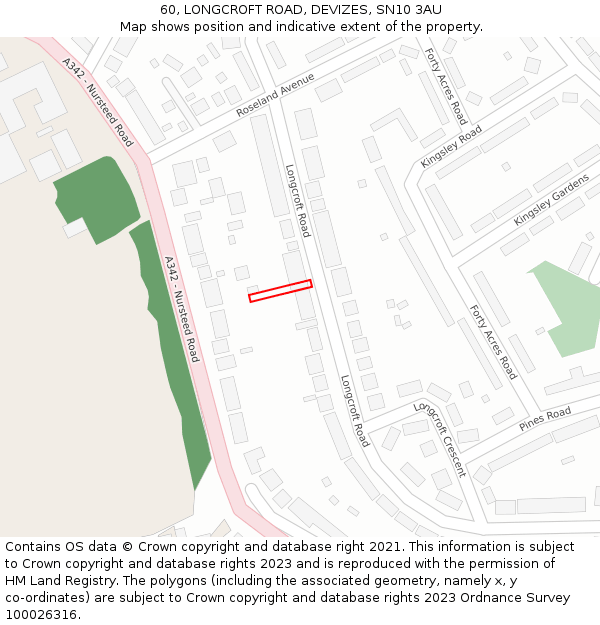 60, LONGCROFT ROAD, DEVIZES, SN10 3AU: Location map and indicative extent of plot
