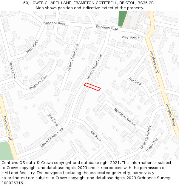 60, LOWER CHAPEL LANE, FRAMPTON COTTERELL, BRISTOL, BS36 2RH: Location map and indicative extent of plot