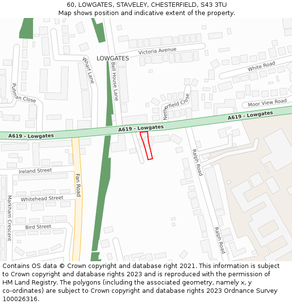 60, LOWGATES, STAVELEY, CHESTERFIELD, S43 3TU: Location map and indicative extent of plot